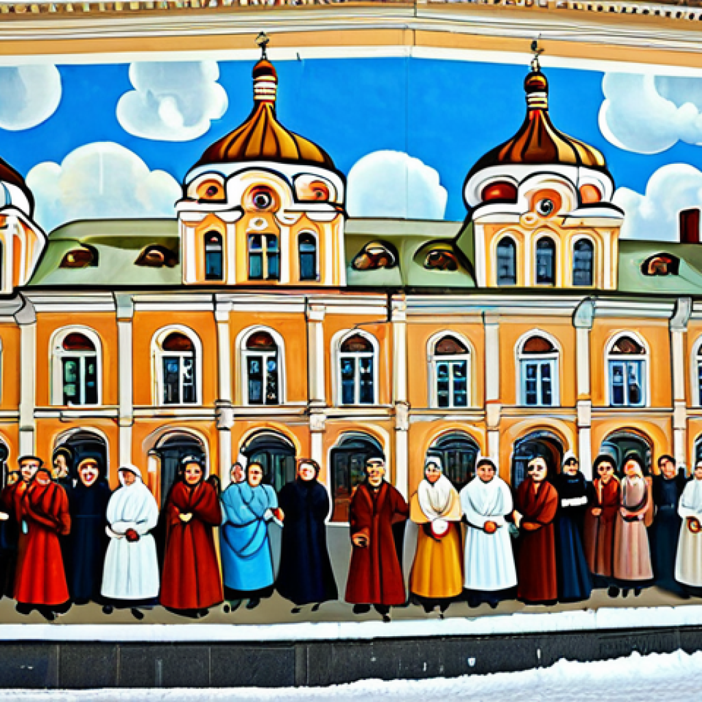 벽화와 환경 미술 - Urban History Mural**
"A vibrant mural depicting scenes from the history of Yaroslavl, Russia, show...