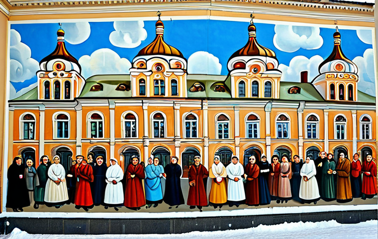벽화와 환경 미술 - Urban History Mural**
"A vibrant mural depicting scenes from the history of Yaroslavl, Russia, show...