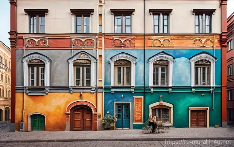 벽화와 지역 주민의 관계 - **Prompt:** A vibrant, detailed mural covering a large, formerly grey concrete wall in a historic Mo...