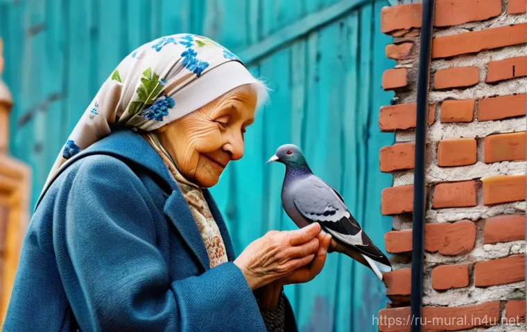 벽화 예술 작품 해석 - Prompt 1: "The Heart of the City: A Grandmother's Kindness"** 벽화 예술 작품 해석 - Prompt 1: "The Heart of the City: A Grandmother's Kindness"**