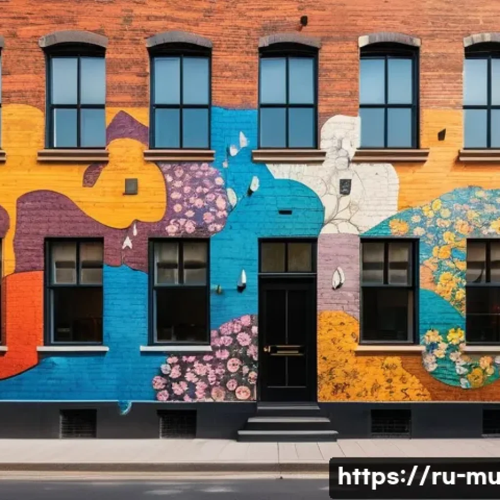 벽화 마을 속의 전통과 현대 - A stunning, large-scale street art mural painted on the side of a weathered, historic brick building...