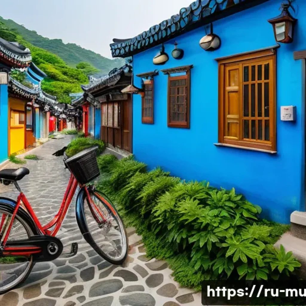 벽화여행 광주 신흥동 벽화마을 - A vibrant, wide-angle shot of a picturesque street in Shinhung-dong Mural Village, Gwangju, South Ko...