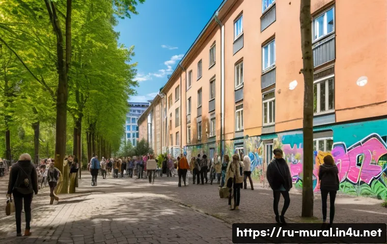 벽화여행 캠핑과 벽화 - A vibrant urban street scene in Berlin's Kreuzberg district featuring colorful, large-scale graffiti...
