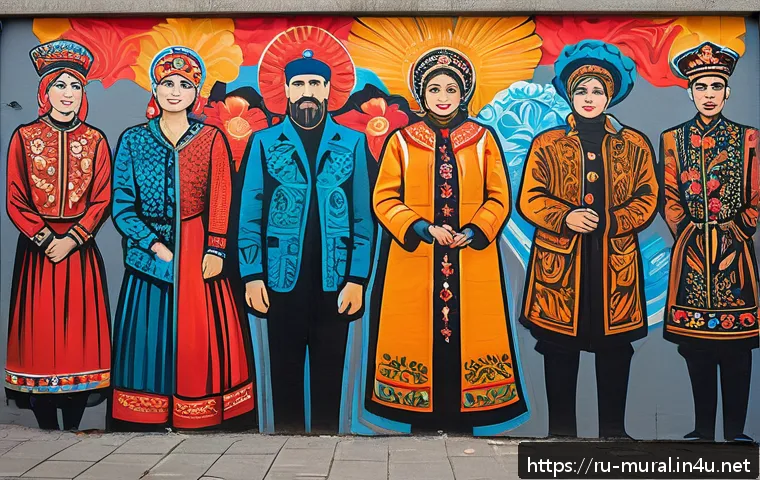 벽화와 타지역 벽화 비교 - A vibrant Moscow street mural featuring intricate stencil techniques and layered acrylic paints, sho...